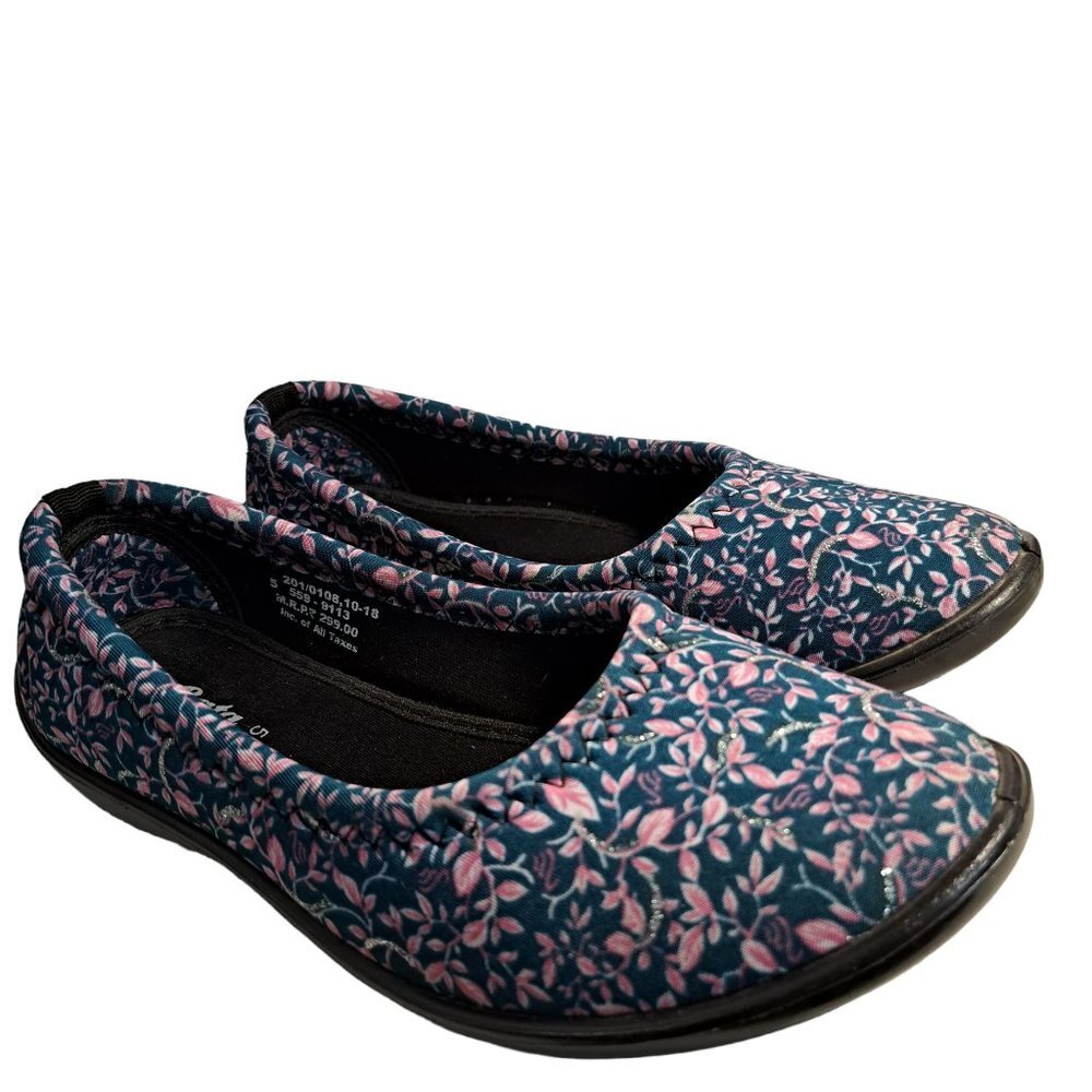 Bata Women's Blue & Pink Floral Slip On Ballerina Flats Size 5